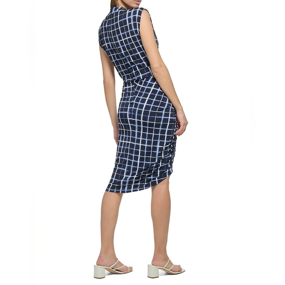 Calvin Klein Check Ruched Knee length dress - size Small - Picture 7 of 9
